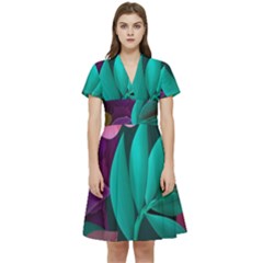 Eaves, Mate, Pink, Purple, Stock Wall Short Sleeve Waist Detail Dress