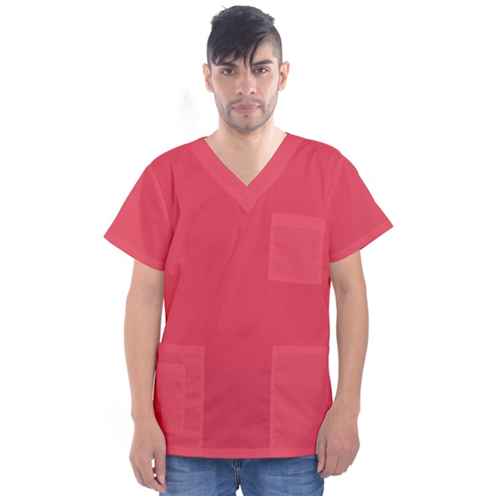 Pink, Color, Background, Monochromic, Minimalism Men s V-Neck Scrub Top