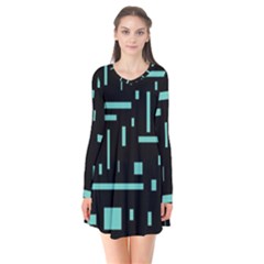 Rectangles, Cubes, Forma Long Sleeve V-neck Flare Dress