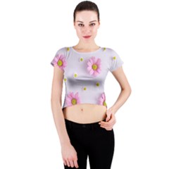 Springpurple Flower On A Purple Background Crew Neck Crop Top by nateshop