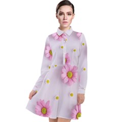 Springpurple Flower On A Purple Background Long Sleeve Chiffon Shirt Dress