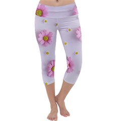 Springpurple Flower On A Purple Background Capri Yoga Leggings by nateshop