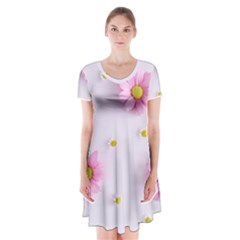 Springpurple Flower On A Purple Background Short Sleeve V-neck Flare Dress by nateshop