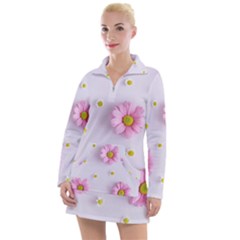 Springpurple Flower On A Purple Background Women s Long Sleeve Casual Dress by nateshop