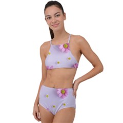 Springpurple Flower On A Purple Background Halter Tankini Set by nateshop