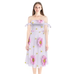 Springpurple Flower On A Purple Background Shoulder Tie Bardot Midi Dress by nateshop