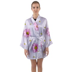 Springpurple Flower On A Purple Background Long Sleeve Satin Kimono by nateshop