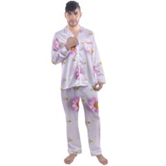 Springpurple Flower On A Purple Background Men s Long Sleeve Satin Pajamas Set by nateshop