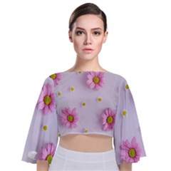 Springpurple Flower On A Purple Background Tie Back Butterfly Sleeve Chiffon Top by nateshop