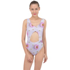 Springpurple Flower On A Purple Background Center Cut Out Swimsuit by nateshop