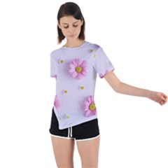 Springpurple Flower On A Purple Background Asymmetrical Short Sleeve Sports T-shirt by nateshop