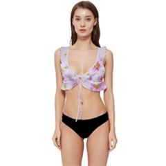 Springpurple Flower On A Purple Background Low Cut Ruffle Edge Bikini Top by nateshop