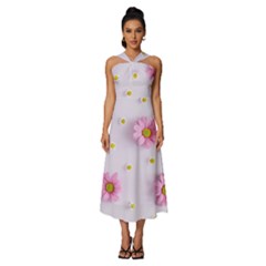 Springpurple Flower On A Purple Background Sleeveless Cross Front Cocktail Midi Chiffon Dress by nateshop