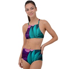 Flowers, Mate, Pink, Purple, Stock Wall Halter Tankini Set by nateshop