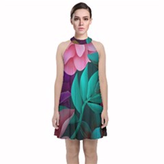 Flowers, Mate, Pink, Purple, Stock Wall Velvet Halter Neckline Dress  by nateshop