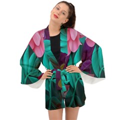 Flowers, Mate, Pink, Purple, Stock Wall Long Sleeve Kimono by nateshop