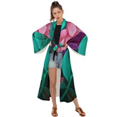 Flowers, Mate, Pink, Purple, Stock Wall Maxi Kimono by nateshop