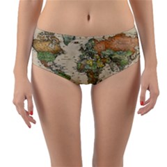 Vintage World Map Aesthetic Reversible Mid-waist Bikini Bottoms by Cemarart