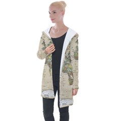 Vintage World Map Aesthetic Longline Hooded Cardigan by Cemarart