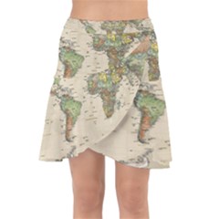 Vintage World Map Aesthetic Wrap Front Skirt by Cemarart