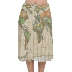 Vintage World Map Aesthetic Velvet Flared Midi Skirt