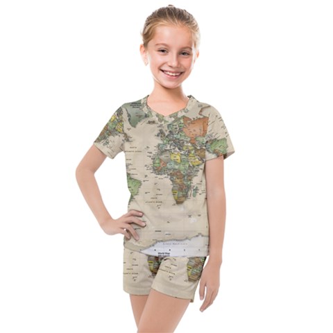 Vintage World Map Aesthetic Kids  Mesh T-shirt And Shorts Set by Cemarart