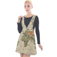 Vintage World Map Aesthetic Plunge Pinafore Velour Dress by Cemarart