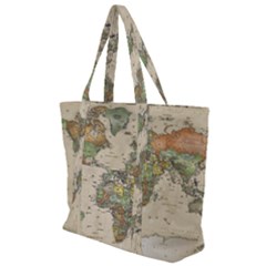 Vintage World Map Aesthetic Zip Up Canvas Bag by Cemarart