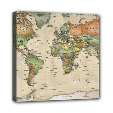 Vintage World Map Aesthetic Mini Canvas 8  X 8  (stretched) by Cemarart