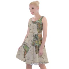 Vintage World Map Aesthetic Knee Length Skater Dress by Cemarart