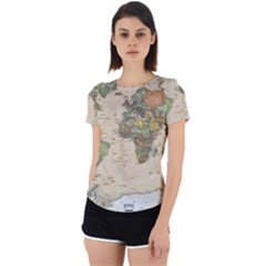 Vintage World Map Aesthetic Back Cut Out Sport T-shirt by Cemarart