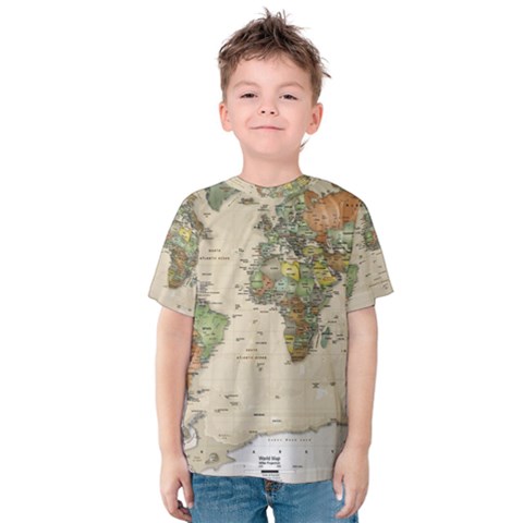 Vintage World Map Aesthetic Kids  Cotton T-shirt by Cemarart