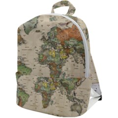 Vintage World Map Aesthetic Zip Up Backpack by Cemarart