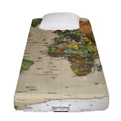 Vintage World Map Aesthetic Fitted Sheet (single Size) by Cemarart