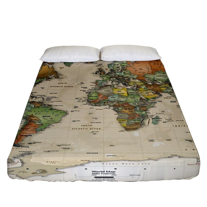 Vintage World Map Aesthetic Fitted Sheet (California King Size)