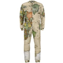 Vintage World Map Aesthetic Onepiece Jumpsuit (men) by Cemarart