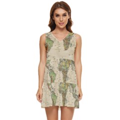 Vintage World Map Aesthetic Tiered Sleeveless Mini Dress