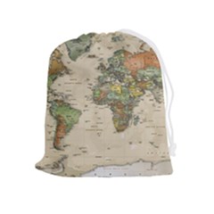 Vintage World Map Aesthetic Drawstring Pouch (xl) by Cemarart