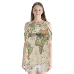 Vintage World Map Aesthetic Shoulder Cutout Velvet One Piece