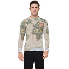 Vintage World Map Aesthetic Men s Long Sleeve Rash Guard by Cemarart