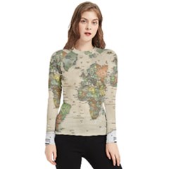 Vintage World Map Aesthetic Women s Long Sleeve Rash Guard by Cemarart