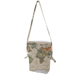 Vintage World Map Aesthetic Folding Shoulder Bag by Cemarart