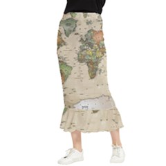 Vintage World Map Aesthetic Maxi Fishtail Chiffon Skirt by Cemarart