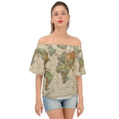 Vintage World Map Aesthetic Off Shoulder Short Sleeve Top by Cemarart