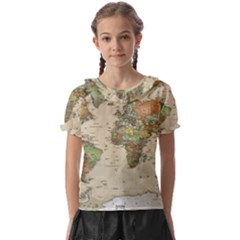 Vintage World Map Aesthetic Kids  Frill Chiffon Blouse