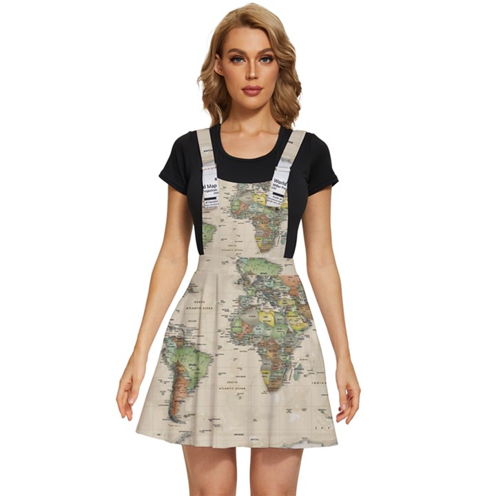 Vintage World Map Aesthetic Apron Dress