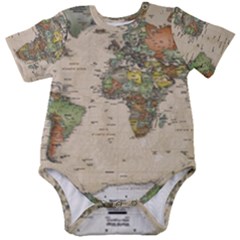 Vintage World Map Aesthetic Baby Short Sleeve Bodysuit by Cemarart