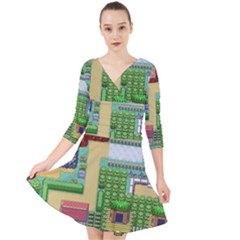 Pixel Map Game Quarter Sleeve Front Wrap Dress