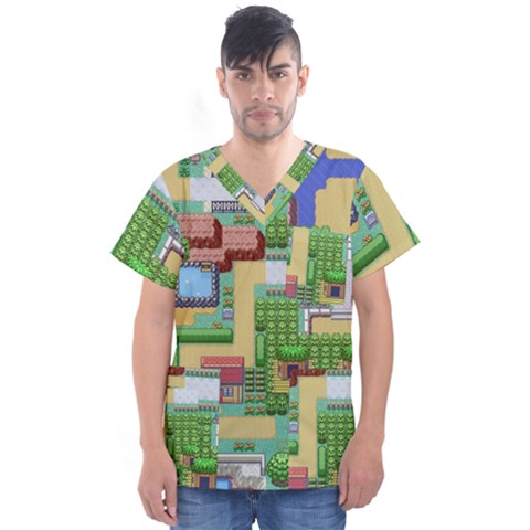 Pixel Map Game Men s V-neck Scrub Top by Cemarart