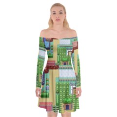 Pixel Map Game Off Shoulder Skater Dress by Cemarart